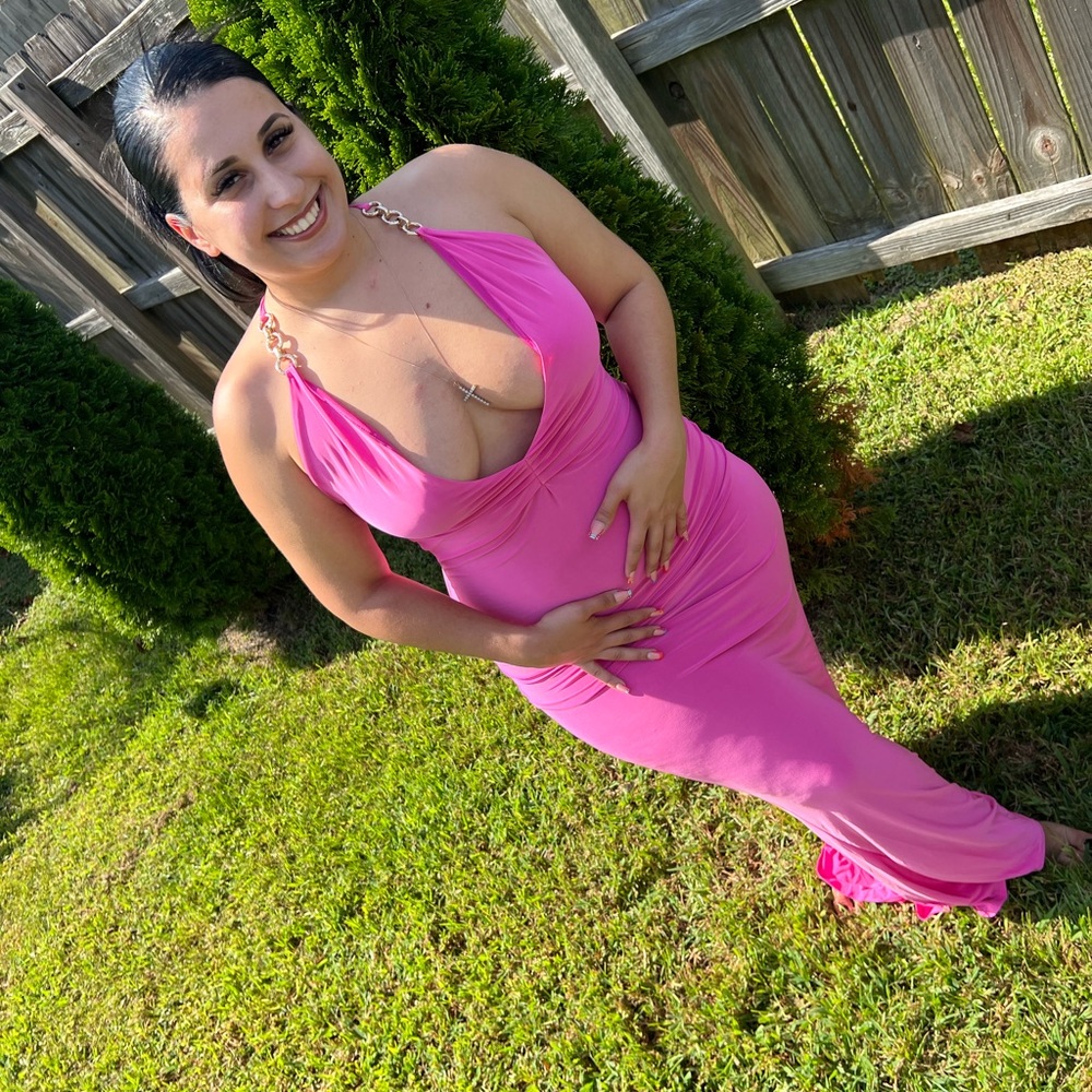 Long Pink Dress with gold back strings